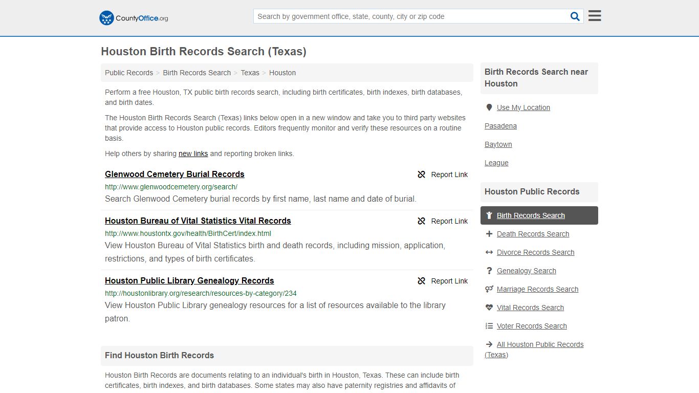 Houston Birth Records Search (Texas) - County Office
